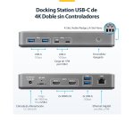 StarTech.com Docking Station USB-C de 2 Monitores HDMI - 4K 60Hz - Red Ethernet de 1Gbps - Dock Multipantalla - PD de 100W para Carga de Portátiles - Sin Controladores - Replicador de Puertos Windows