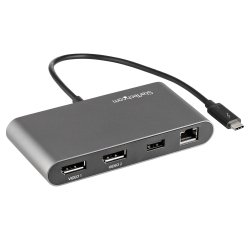 StarTech.com Dual-Monitor Thunderbolt Mini Dock, 4K 60Hz DisplayPort, Driverless Hub for Windows & Mac, Gigabit Ethernet, 1x USB-A (USB 5Gbps), 11in (28cm) Cable