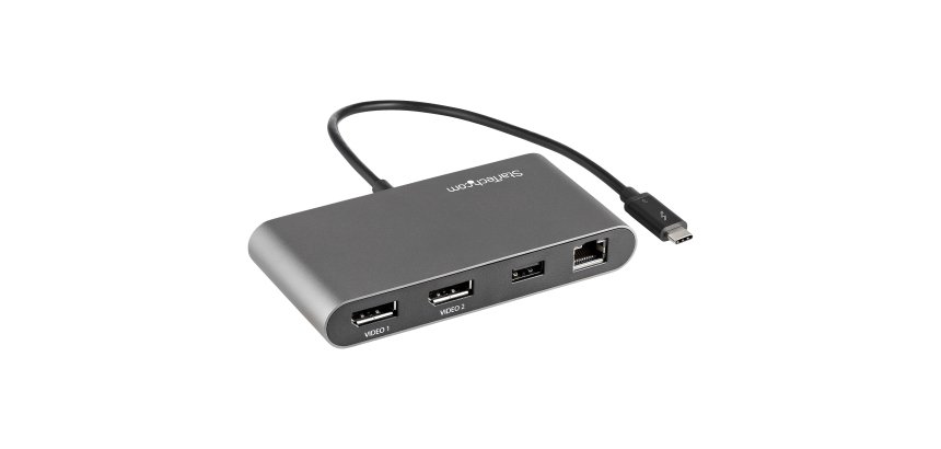 StarTech.com Mini-Station d'Accueil Thunderbolt à Seux Écrans, DisplayPort 4K 60 Hz, Hub Sans Pilote pour Windows et Mac, Gigabit Ethernet, 1 Port USB-A (USB 5 Gbps), Câble de 28cm