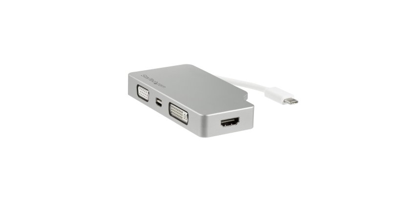 StarTech.com USB C Multiport Video Adapter met HDMI, VGA, Mini DisplayPort of DVI, USB Type C Monitor Adapter naar HDMI 1.4 of mDP 1.2 (4K), VGA of DVI (1080p), Zilver Aluminium