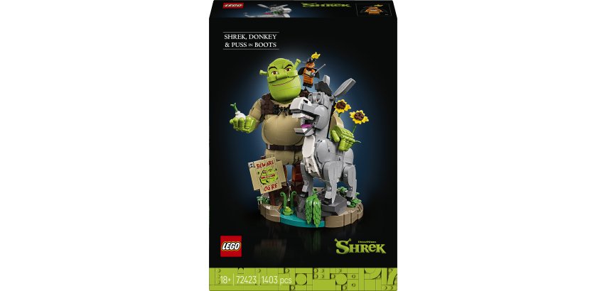 LEGO 72423 Shrek, Ciuchino e Gatto con gli Stivali, Kit Modellismo per Adulti da Esposizione con 3 Personaggi, Regalo per Fan