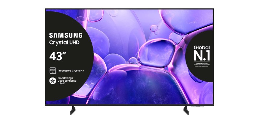 Samsung Crystal UHD 43" UE43U8000FUXZT 4K, Processore Crystal 4K, HDR, Smart Experience, OTS Lite & Adaptive Sound, Metal Stream Design, Smart TV, 2025