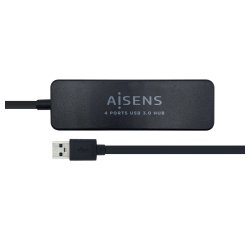AISENS Hub USB 3.0, Tipo A/M - 4 x Tipo A/H, Negro, 30 cm