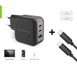 Conceptronic 3-Port 67W GaN USB PD Charger with USB-C Charging Cable, USB-C x 2, USB-A x 1, QC 3.0, PPS