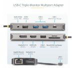 StarTech.com USB-C Triple-Monitor Multiport Adapter, Dual 4K 60Hz + 4K 30Hz HDMI & DisplayPort, 4-Port USB Hub, 100W PD Pass-Through, GbE, SD/MicroSD Card Readers