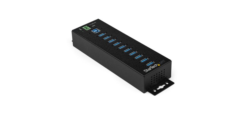 StarTech.com 10-Port USB 3.0 Hub with Power Adapter - Metal Industrial USB-A Hub with ESD & 350W Surge Protection - Din/Wall/Desk Mountable - High Speed USB 3.2 Gen 1 (5Gbps) Hub - TAA