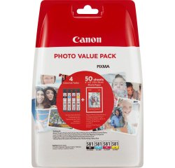 Canon CLI-581 C/M/Y/BK Photo Value Pack - 4-pack - black, yellow, cyan, magenta - original - ink tank / paper kit