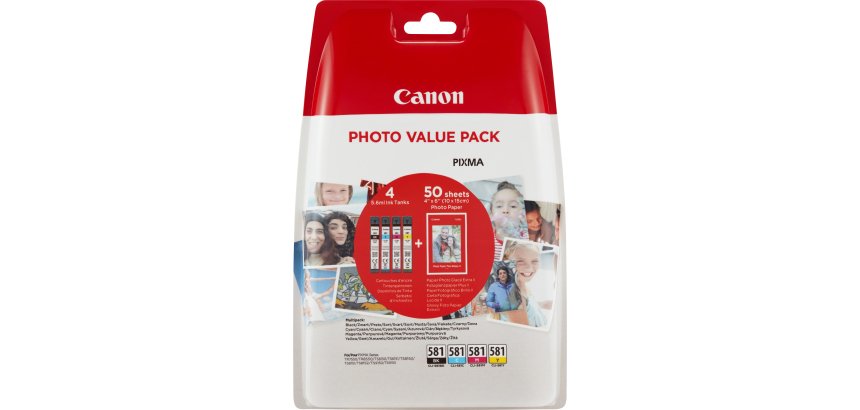 Canon CLI-581 C/M/Y/BK Photo Value Pack - 4-pack - black, yellow, cyan, magenta - original - ink tank / paper kit
