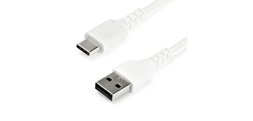 StarTech.com Câble de Charge Rapide USB-A vers USB-C de 1m, Robuste, Charge et Synchronisation, 3A, USB 2.0, Gaine TPE Blanche et Fibre d'Aramide - Cordon de Charge USB
