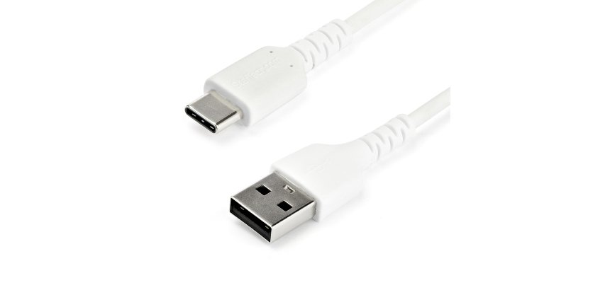 StarTech.com 1m USB-A naar USB-C Laadkabel, Robuuste Fast Charge & Sync Kabel, 3A, USB 2.0, TPE Mantel en Aramidevezels - Witte USB Oplaadkabel
