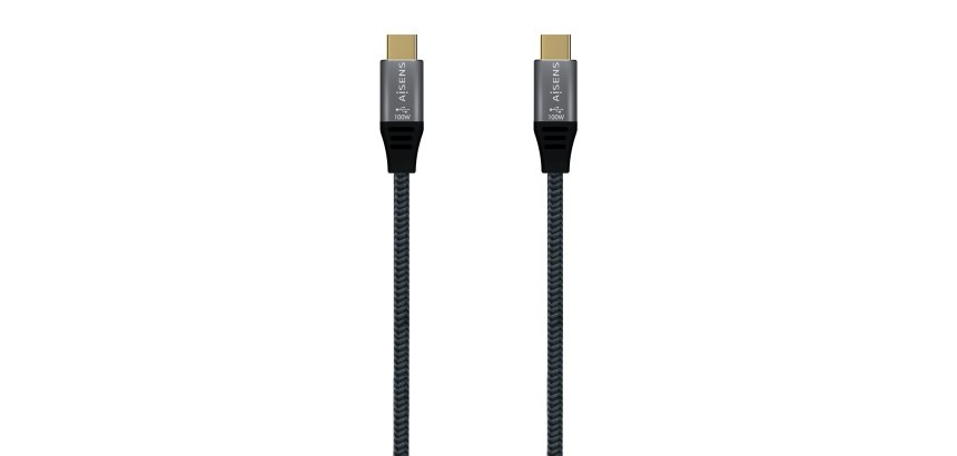 AISENS Cable USB 2.0 Aluminio 5A 100W E-Mark, USB-C/M-USB-C/M, Gris, 1.0M