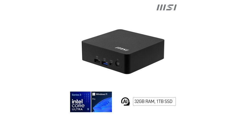 MSI Cubi NUC AI+ 3MG-002EU Copilot+ PC Intel Core Ultra 9 386H 32 GB DDR5-SDRAM 1 TB SSD Windows 11 Pro Mini PC Nero