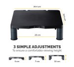 Fellowes Computer Monitor Stand with 3 Height Adjustments - Standard Monitor Riser with Cable Management - Ergonomic Adjustable Monitor Stand for Computers - Max Weight 27KG/Max Size 21" - Graphite