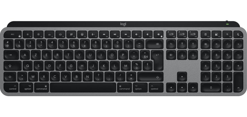 Logitech Master MX Keys S for Mac clavier Bureau RF sans fil + Bluetooth AZERTY Français Aluminium, Noir