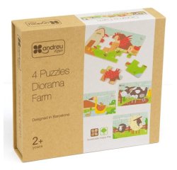 Puzzle en bois sans cadre panoramic ferme 4 puzzles     individuels emboitables de 12 pieces chacun