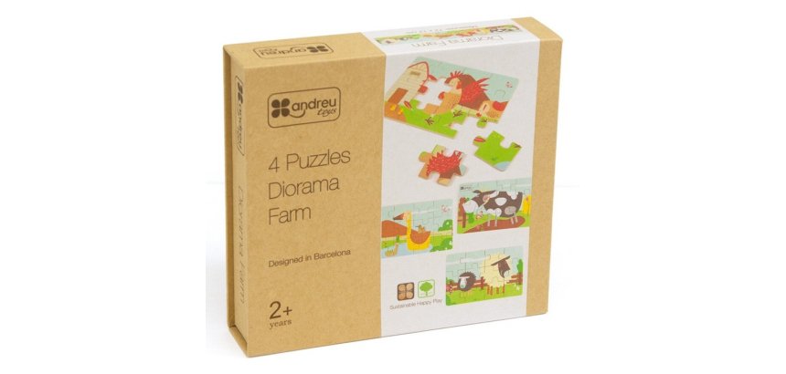 Puzzle en bois sans cadre panoramic ferme 4 puzzles     individuels emboitables de 12 pieces chacun