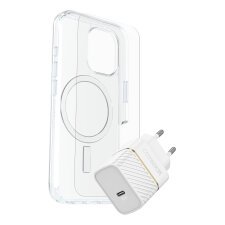 OtterBox Symmetry Series Clear for MagSafe + Premium Glass + Fast Charge Wall Charger USB-C 30W Type C para Apple iPhone 16