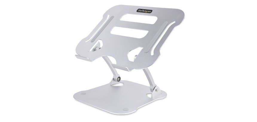 StarTech.com Laptop Stand for Desk, Ergonomic Laptop Stand Adjustable Height, Aluminum, Portable, Supports up to 22lb (10kg), Foldable Laptop Holder for Desk - Angled Notebook Computer Riser/Lift