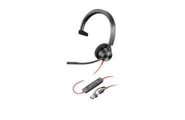 HP Poly Auriculares monoaurales Poly Blackwire 3310 con certificación Microsoft Teams USB-C + Adaptador USB-C/A