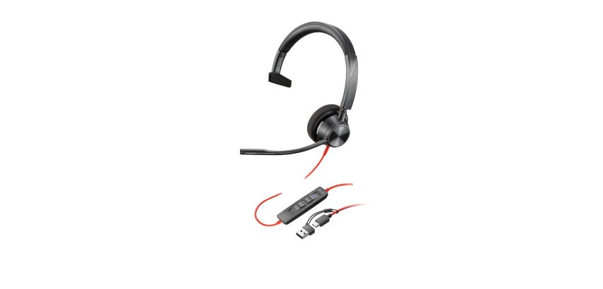 HP Poly Auriculares monoaurales Poly Blackwire 3310 con certificación Microsoft Teams USB-C + Adaptador USB-C/A