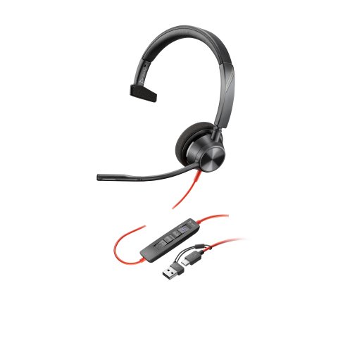 HP Poly Auriculares monoaurales Poly Blackwire 3310 con certificación Microsoft Teams USB-C + Adaptador USB-C/A