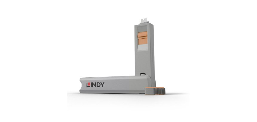 Lindy 40428 bloqueador de puerto Llave de bloqueador de puerto USB Tipo C Gris, Naranja 4 pieza(s)