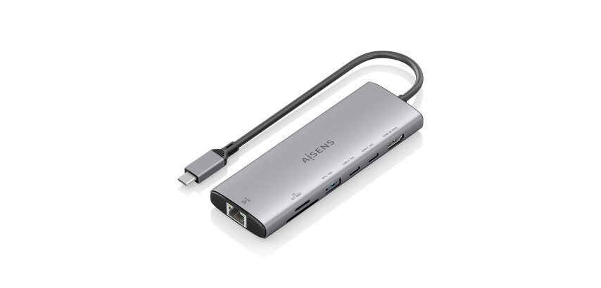 AISENS USB-C Dock 7 en 1, USB-C a 1xHDMI, 1xRJ45, 1xUSB-A 10G, 2xUSB-C 10G, 1xSD, 1xMicroSD, Gris, 20cm