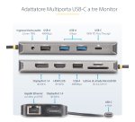 StarTech.com Adattatore multiporta USB-C a tre monitor, HDMI/ DisplayPort, 2x 4K 60Hz + 4K 30 Hz HDMI e DP, hub 4x USB, 100W PD, GbE, lettore di schede SD/MicroSD