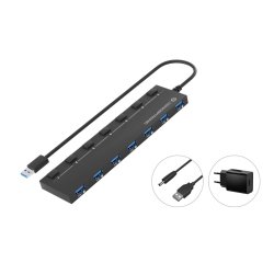 Conceptronic HUBBIES19BP hub di interfaccia USB 3.2 Gen 1 (3.1 Gen 1) Type-A 5000 Mbit/s Nero