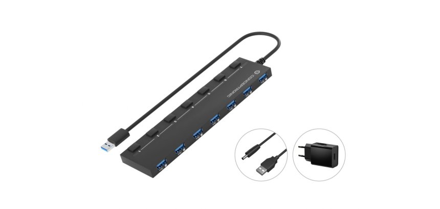 Conceptronic HUBBIES19BP hub di interfaccia USB 3.2 Gen 1 (3.1 Gen 1) Type-A 5000 Mbit/s Nero