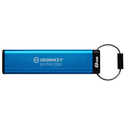 Kingston Technology IronKey Keypad 200 unidad flash USB 8 GB USB Tipo C 3.2 Gen 1 (3.1 Gen 1) Azul