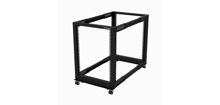 StarTech.com Server Rack a 4 Montanti 15U Open Frame, Armadio Rack di Rete 19" con Ruote, piedini di livellamento/montaggio a pavimento, Quadro Rack Scorrevole/profondità regolabile per apparecchiature AV/Dati/IT