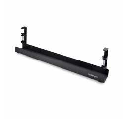 StarTech.com Under Desk Cable Management Tray, Length Adjustable Cable Organizer, Clamp-On Installation, No Drilling Required, Power Bar Holder, Black