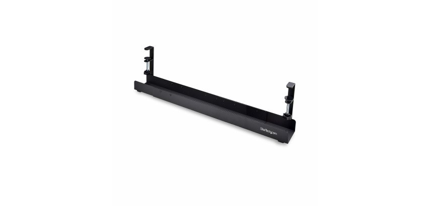 StarTech.com Goulotte Passe Câble Bureau, Organiseur de Câbles Ajustable en Longueur, Installation à Pinces, Aucun Perçage Nécessaire, Support Multiprise, Noir