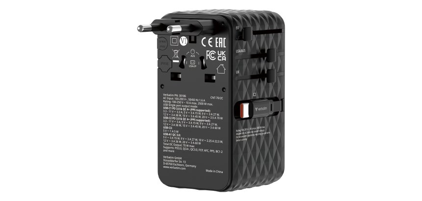 Verbatim Charge 'n' Travel 70W Universell Schwarz Netzteil Schnelles Laden Innenbereich