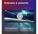 Lenovo Legion R34w-30 - Monitor Gaming 34" VA Curvo 1500R UWQHD 3440x1440 0 180Hz 0.5ms - Speakers AMD FreeSync Premium + VESA AdaptiveSync 2xHDMI 2.1 + 1xDP 1.4 - Stand Height + Tilt + Swivel Cavo DP incluso
