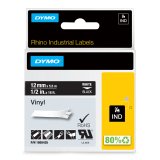 DYMO Rhino étiquettes industrielles autocollantes en vinyle | 12 mm x 5,5 m | impression en blanc sur fond noir