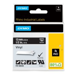 DYMO Rhino étiquettes industrielles autocollantes en vinyle | 12 mm x 5,5 m | impression en blanc sur fond noir