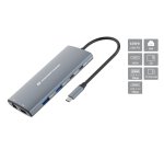 Conceptronic DONN06G 10-in-1 USB 3.2 Gen 1 Docking Station, HDMI, 100W USB PD, USB-C 5Gbps x 2, USB-A 5Gbps x 3, SD, TF/MicroSD, GbE
