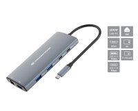 Conceptronic DONN06G 10-in-1 USB 3.2 Gen 1 Docking Station, HDMI, 100W USB PD, USB-C 5Gbps x 2, USB-A 5Gbps x 3, SD, TF/MicroSD, GbE
