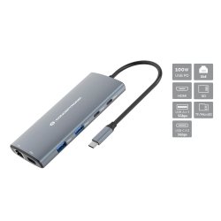 Conceptronic DONN06G 10-in-1 USB 3.2 Gen 1 Docking Station, HDMI, 100W USB PD, USB-C 5Gbps x 2, USB-A 5Gbps x 3, SD, TF/MicroSD, GbE