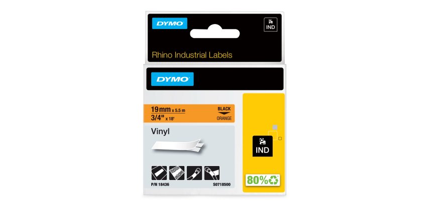 DYMO Rhino Étiquettes en vinyle industrielles | 19 mm x 5,5 m | autocollantes impression en noir sur fond orange | pour étiqueteuses Rhino et LabelManager