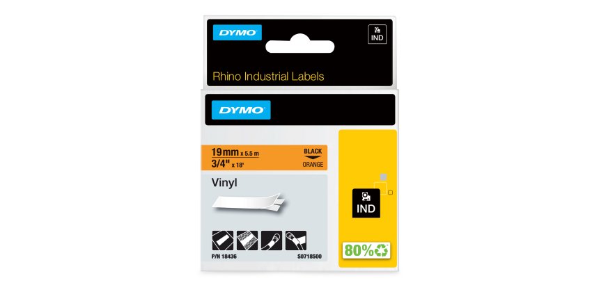 DYMO Rhino Étiquettes en vinyle industrielles | 19 mm x 5,5 m | autocollantes impression en noir sur fond orange | pour étiqueteuses Rhino et LabelManager