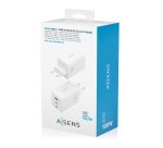 AISENS Cargador GaN 100W, 2x USB-C PD3.0 QC4.0 QC5.0, 1x USB-A QC3.0, Blanco