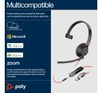 HP Poly Auriculares Poly Blackwire 5210 monaural USB-C + conector de 3,5 mm + adaptador USB-C/A