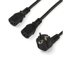 StarTech.com 2m Computer Splitter Stroomkabel, 18AWG, EU Schuko naar 2x C13, 10A 250V, Zwart, AC Vervangkabel, Printer Voedingskabel, PC Power Supply Kabel, TV/Monitor Electriciteitssnoer, UL-Listed