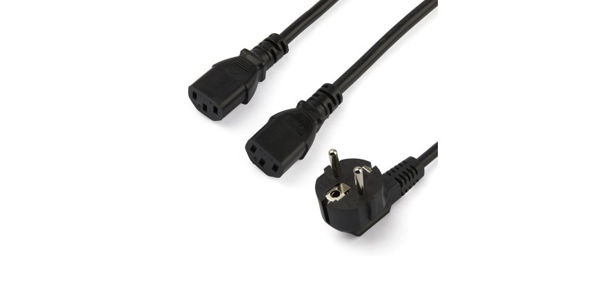 StarTech.com Cable de 2m de Alimentación en Y para Ordenador, 18AWG, EU Schuko a 2x C13, 10A 250V, Cable de Alimentación de CA de Repuesto, para Impresora, para Monitor, UL