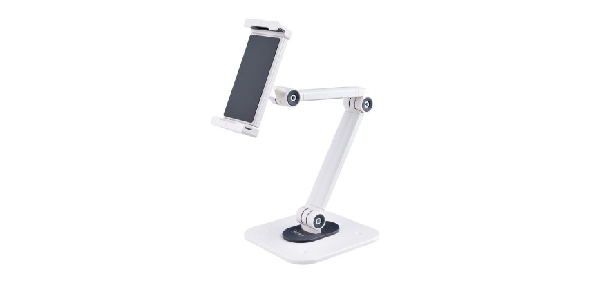 StarTech.com Supporto per Tablet da Tavolo - Braccio Porta Tablet Regolabile da Scrivania - Stand Universale per Tablet Ergonomico, Articolato, Girevole ed Orientabile - Leggio Installabile a Parete - Capacità 1kg