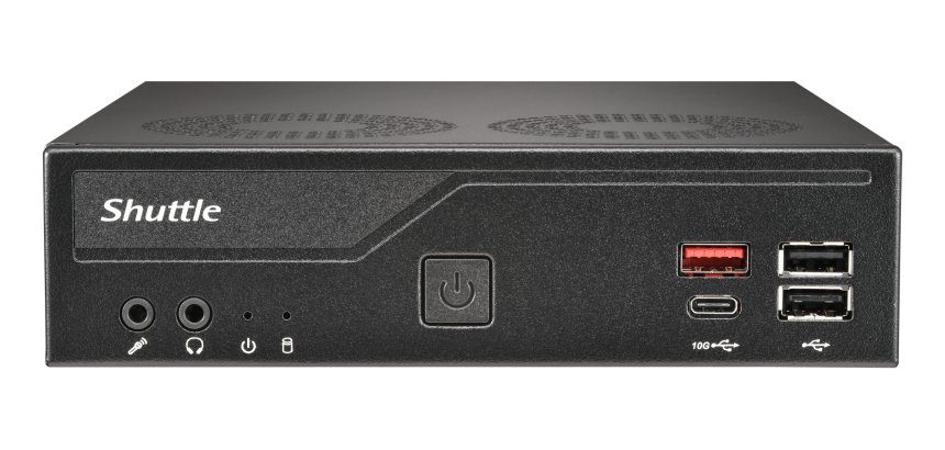 Shuttle Slim PC DH810 , S1851, 1x HDMI (2.1), 1x DP, 1x USB-C (DP), 1x 2.5", 2x M.2, 2x LAN (Intel 1G + 2.5G), 2x COM, fonctionnement permanent 24/7, attaches VESA