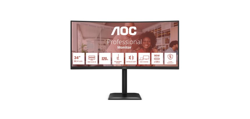 AOC E4 CU34E4CV écran plat de PC 86,4 cm (34") 3440 x 1440 pixels UltraWide Quad HD LCD Noir